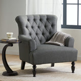 Christopher Knight Home® - Noble House - Byrnes Contemporary Button-Tufted Fabric Club Chair with Rolled Backrest, Dark Gray and Dark Brown