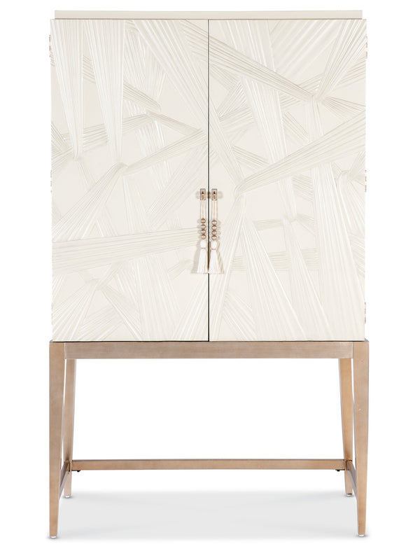 Hooker Furniture Melange Sculptural Bar Cabinet with Led Lighting Mirrored Back and Tapered Legs 628-50733-05