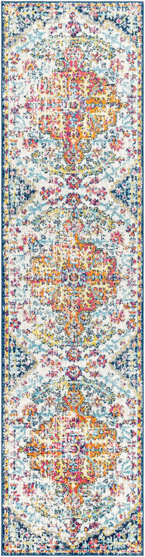 Livabliss Harput Traditional Medallion Polypropylene Area Rug for Living and Dining Rooms Aqua, White 2'7" x 10'2" HAP1000-27103