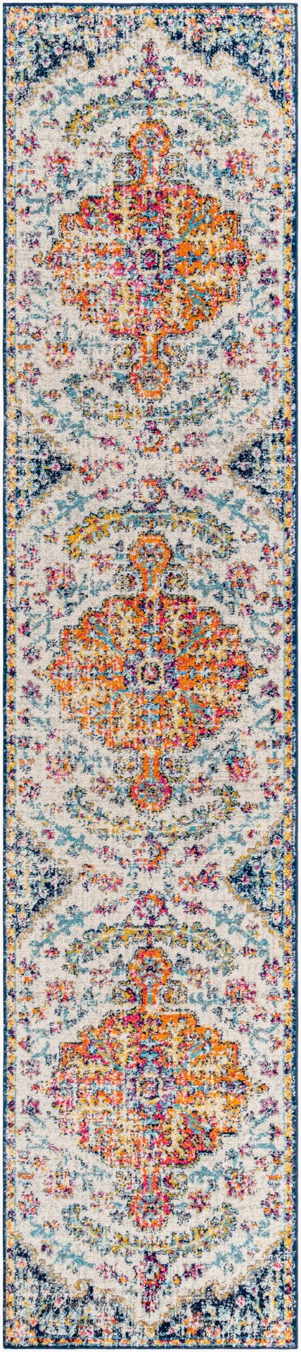 Livabliss Harput Traditional Medallion Polypropylene Area Rug for Living and Dining Rooms Aqua, White 2'7" x 12' HAP1000-2712
