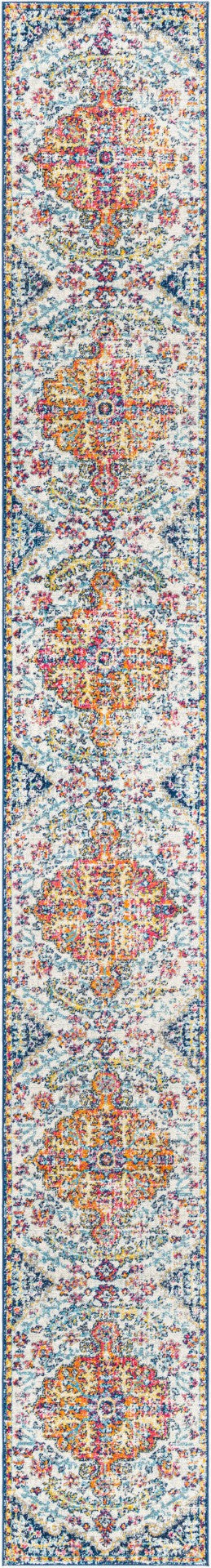 Livabliss Harput Traditional Medallion Polypropylene Area Rug for Living and Dining Rooms Aqua, White 2'7" x 20' HAP1000-2720