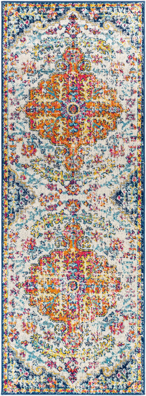 Livabliss Harput Traditional Medallion Polypropylene Area Rug for Living and Dining Rooms Aqua, White 2'7" x 7'3" HAP1000-2773