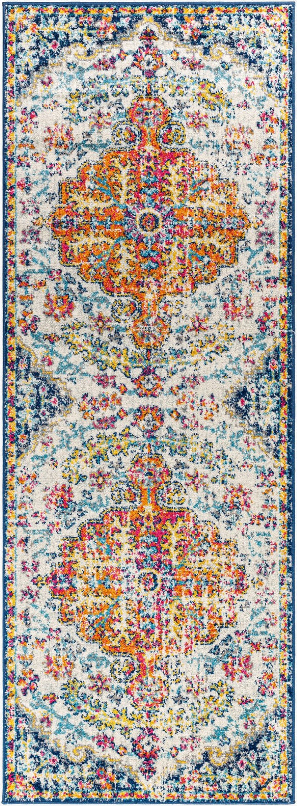 Livabliss Harput Traditional Medallion Polypropylene Area Rug for Living and Dining Rooms Aqua, White 2'7" x 7'3" HAP1000-2773