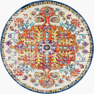 Livabliss Harput Traditional Medallion Polypropylene Area Rug for Living and Dining Rooms Aqua, White 3'11" x 3'11" Round HAP1000-4RD