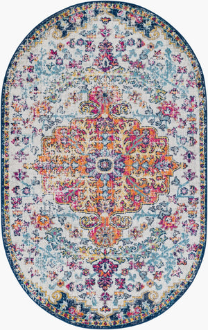Livabliss Harput Traditional Medallion Polypropylene Area Rug for Living and Dining Rooms Aqua, White 5' x 8' HAP1000-58OV