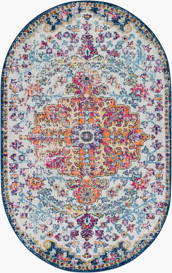 Livabliss Harput Traditional Medallion Polypropylene Area Rug for Living and Dining Rooms Aqua, White 5' x 8' HAP1000-58OV