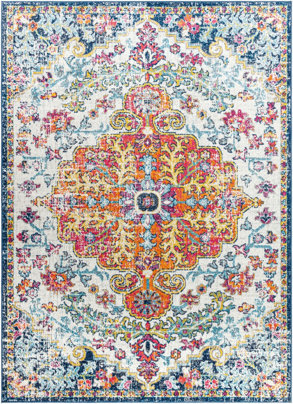 Livabliss Harput Traditional Medallion Polypropylene Area Rug for Living and Dining Rooms Aqua, White 6'7" x 9' Rectangle HAP1000-679