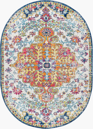 Livabliss Harput Traditional Medallion Polypropylene Area Rug for Living and Dining Rooms Aqua, White 6'7" x 9' Oval HAP1000-679OV