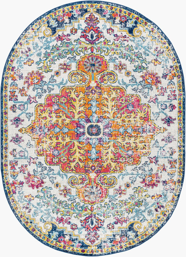 Livabliss Harput Traditional Medallion Polypropylene Area Rug for Living and Dining Rooms Aqua, White 6'7" x 9' Oval HAP1000-679OV