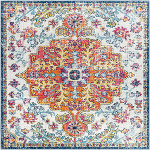 Livabliss Harput Traditional Medallion Polypropylene Area Rug for Living and Dining Rooms Aqua, White 3'11" x 3'11" Square HAP1000-4SQ