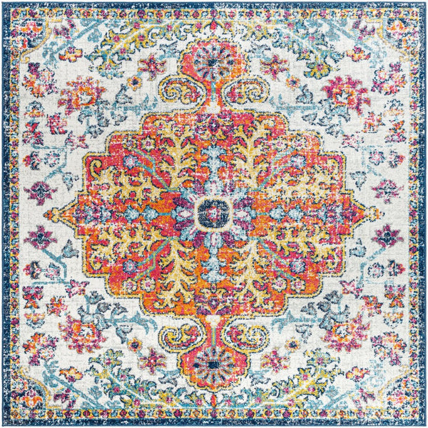 Livabliss Harput Traditional Medallion Polypropylene Area Rug for Living and Dining Rooms Aqua, White 3'11" x 3'11" Square HAP1000-4SQ