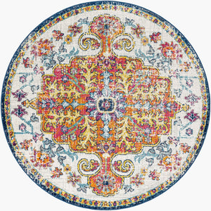 Livabliss Harput Traditional Medallion Polypropylene Area Rug for Living and Dining Rooms Aqua, White 5'11" x 5'11" HAP1000-6RD