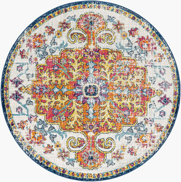 Livabliss Harput Traditional Medallion Polypropylene Area Rug for Living and Dining Rooms Aqua, White 5'11" x 5'11" HAP1000-6RD