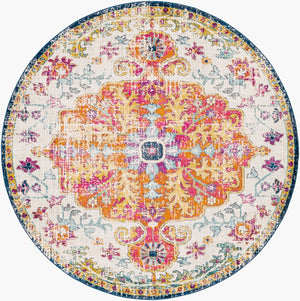 Livabliss Harput Traditional Medallion Polypropylene Area Rug for Living and Dining Rooms Aqua, White 7'10" x 7'10" Round HAP1000-710RD