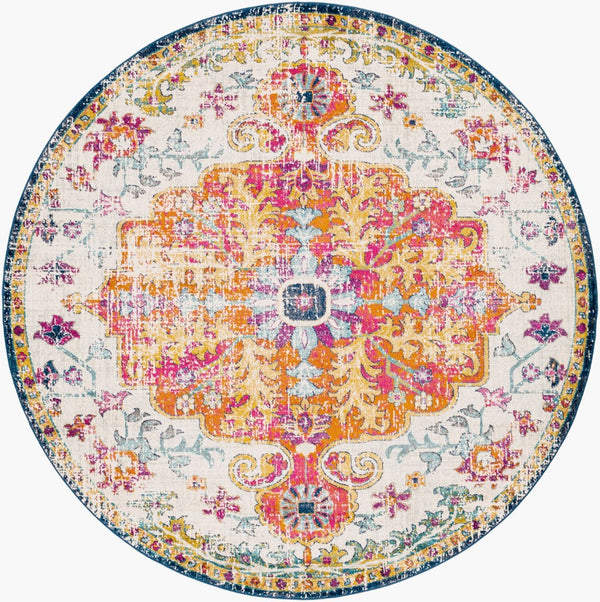 Livabliss Harput Traditional Medallion Polypropylene Area Rug for Living and Dining Rooms Aqua, White 7'10" x 7'10" Round HAP1000-710RD