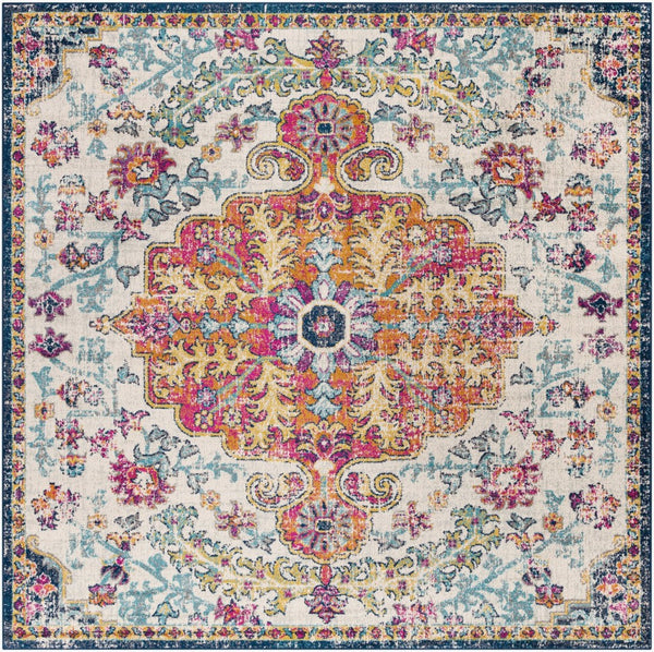 Livabliss Harput Traditional Medallion Polypropylene Area Rug for Living and Dining Rooms Aqua, White 7'10" x 7'10" Square HAP1000-710SQ