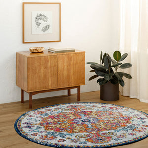 Livabliss Harput Traditional Medallion Polypropylene Area Rug for Living and Dining Rooms Aqua, White 3'11" x 3'11" Round HAP1000-4RD