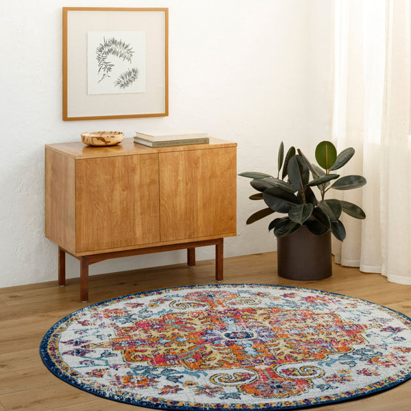 Livabliss Harput Traditional Medallion Polypropylene Area Rug for Living and Dining Rooms Aqua, White 3'11" x 3'11" Round HAP1000-4RD