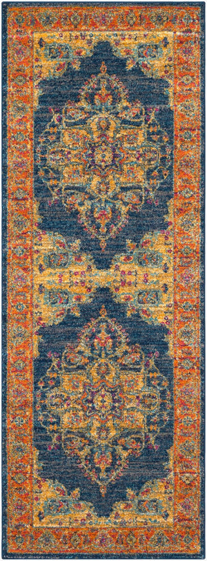 Livabliss Harput Geometric Turkish Machine Woven Polypropylene Accent Rug for Entryways and Bedrooms Teal, Burnt Ora 2'7" x 7'3" HAP1004-2773