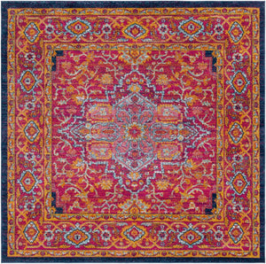 Livabliss Harput Heritage Polypropylene Area Rug for Large Living Room or Dining Space Burgandy, Navy 6'7" x 6'7" HAP1009-67SQ