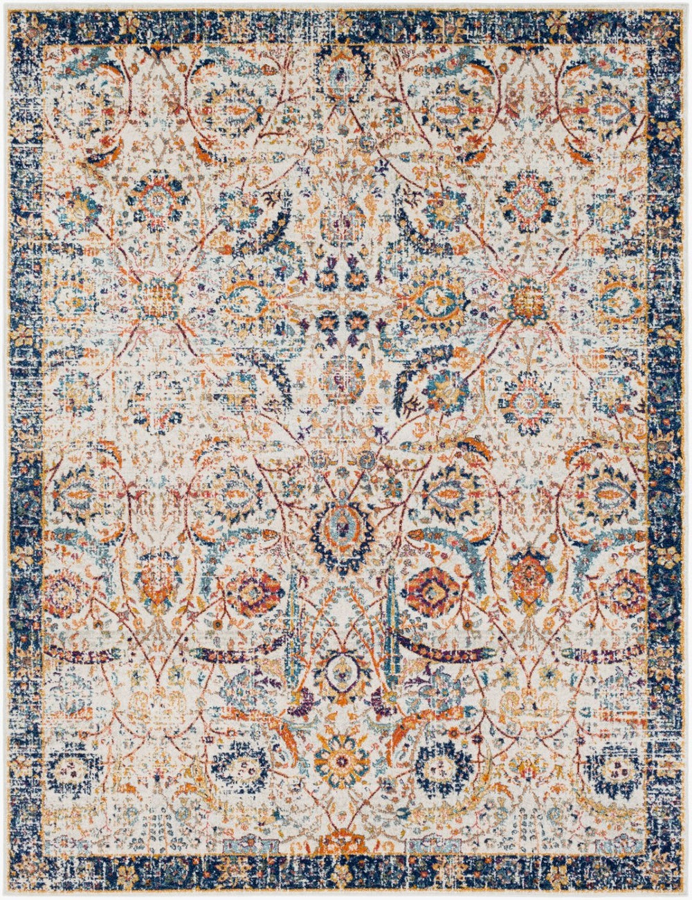 Livabliss Harput Traditional Medallion Polypropylene Area Rug for Entryways and Bedroom Accents Navy, Burnt Ora 7'10" x 10'2" HAP1014-710103