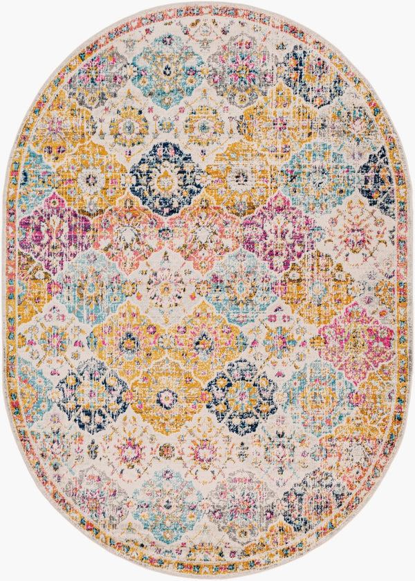 Livabliss Harput Traditional Medallion Polypropylene Area Rug Machine Woven in Turkey for Large Rooms Mustard, Burnt 6'7" x 9' Oval HAP1018-679OV