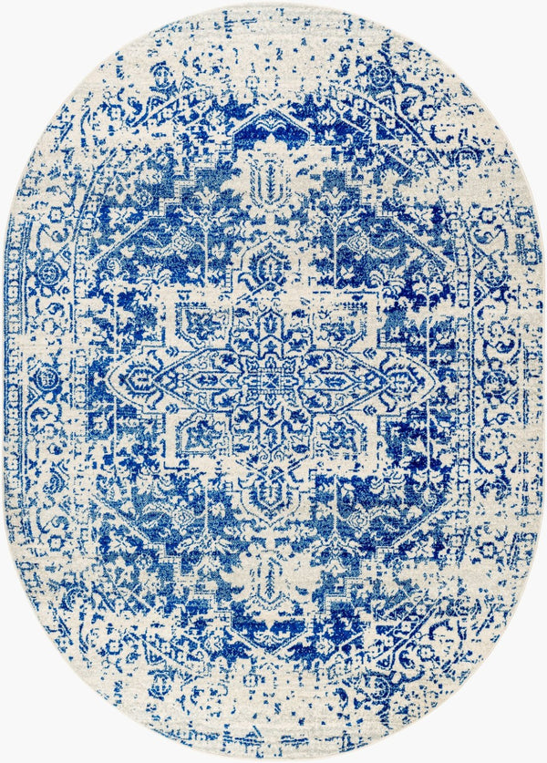 Livabliss Harput Traditional Medallion Polypropylene Area Rug for Living Room and Dining Navy, Medium Gr 6'7" x 9' Oval HAP1021-679OV