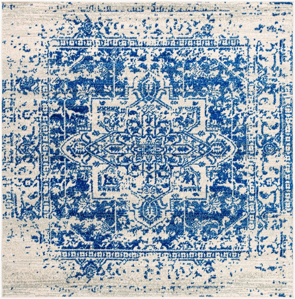 Livabliss Harput Traditional Medallion Polypropylene Area Rug for Living Room and Dining Navy, Medium Gr 6'7" x 6'7" HAP1021-67SQ
