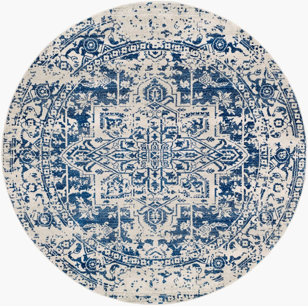 Livabliss Harput Traditional Medallion Polypropylene Area Rug for Living Room and Dining Navy, Medium Gr 7'10" x 7'10" HAP1021-710RD