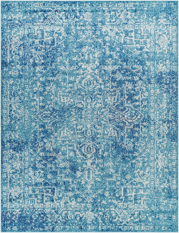 Livabliss Harput Traditional Medallion Polypropylene Rug for Entryways and Small Accent Spaces Teal, Navy 7'10" x 10'2" HAP1023-710103