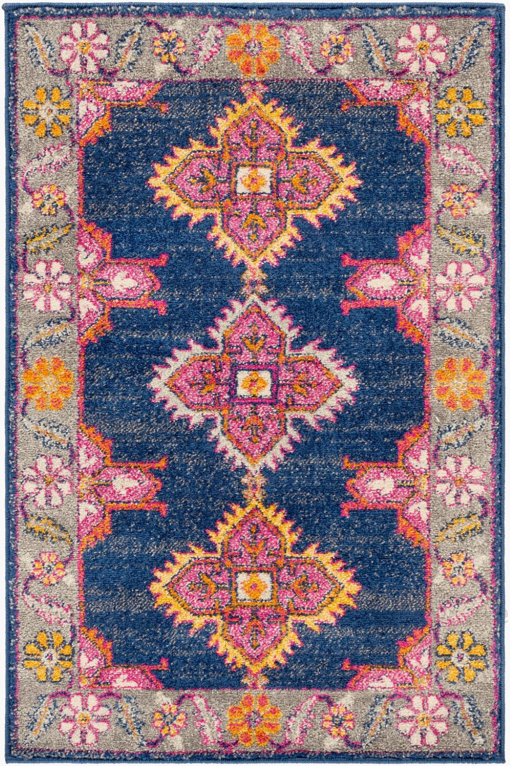 Livabliss Harput Traditional Medallion Polypropylene Accent Rug Turkish Woven Entryway Floor Navy, Charcoal 2' x 2'11" HAP1037-23