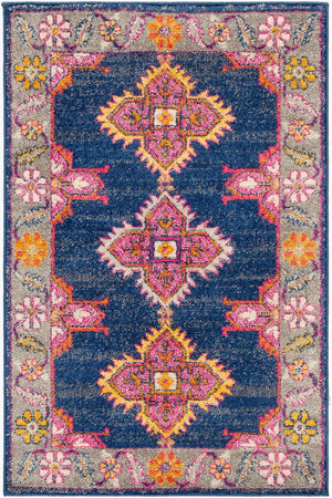 Livabliss Harput Traditional Medallion Polypropylene Accent Rug Turkish Woven Entryway Floor Navy, Charcoal 2' x 2'11" HAP1037-23
