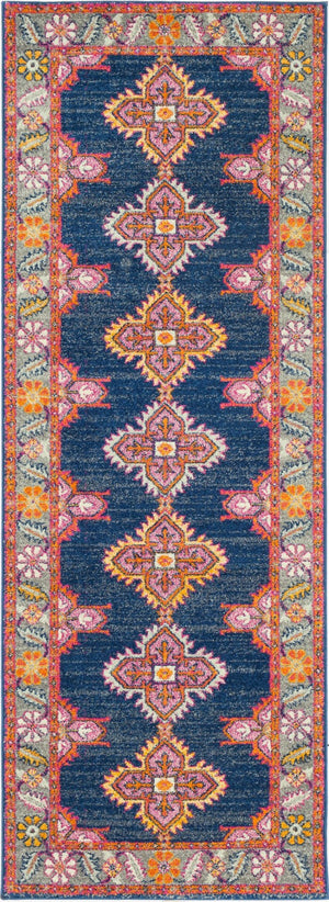 Livabliss Harput Traditional Medallion Polypropylene Accent Rug Turkish Woven Entryway Floor Navy, Charcoal 2'7" x 7'3" HAP1037-2773