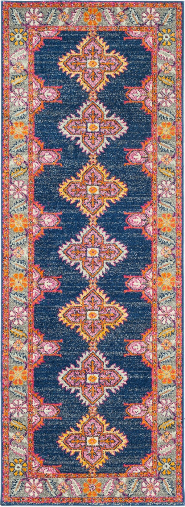 Livabliss Harput Traditional Medallion Polypropylene Accent Rug Turkish Woven Entryway Floor Navy, Charcoal 2'7" x 7'3" HAP1037-2773