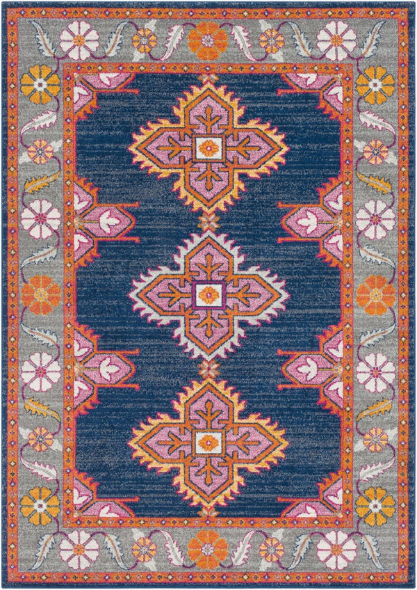 Livabliss Harput Traditional Medallion Polypropylene Accent Rug Turkish Woven Entryway Floor Navy, Charcoal 3'11" x 5'7" HAP1037-31157