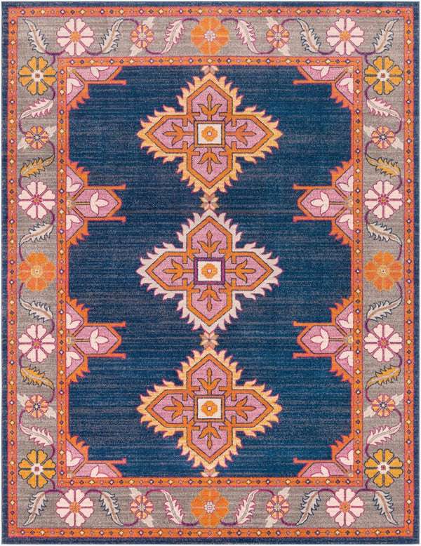 Livabliss Harput Traditional Medallion Polypropylene Accent Rug Turkish Woven Entryway Floor Navy, Charcoal 7'10" x 10'2" HAP1037-710103