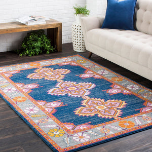 Livabliss Harput Traditional Medallion Polypropylene Accent Rug Turkish Woven Entryway Floor Navy, Charcoal 3'11" x 5'7" HAP1037-31157