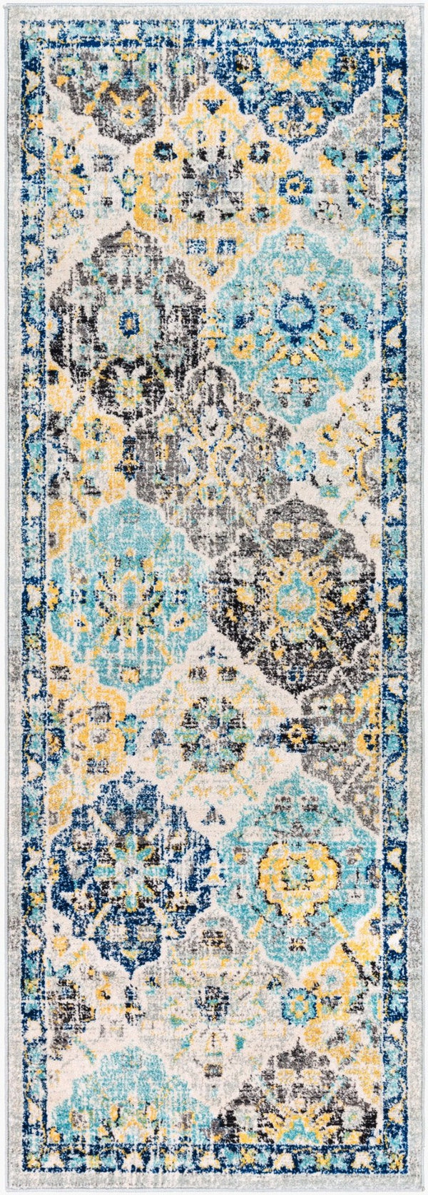 Livabliss Harput Traditional Medallion Runner Rug Polypropylene for Hallway and Entryway Navy, Mustard 2'7" x 7'3" HAP1072-2773