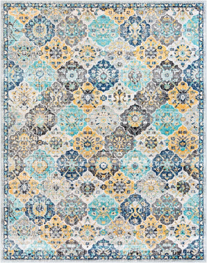 Livabliss Harput Traditional Medallion Runner Rug Polypropylene for Hallway and Entryway Navy, Mustard 7'10" x 10'2" HAP1072-710103