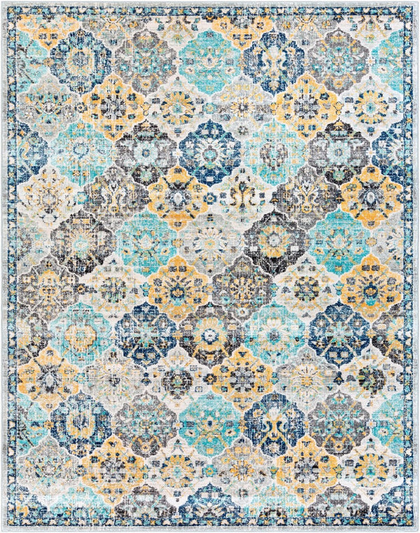 Livabliss Harput Traditional Medallion Runner Rug Polypropylene for Hallway and Entryway Navy, Mustard 7'10" x 10'2" HAP1072-710103