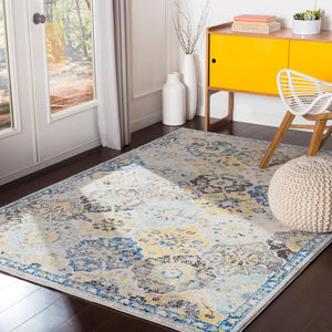 Livabliss Harput Traditional Medallion Runner Rug Polypropylene for Hallway and Entryway Navy, Mustard 3'11" x 5'7" HAP1072-31157