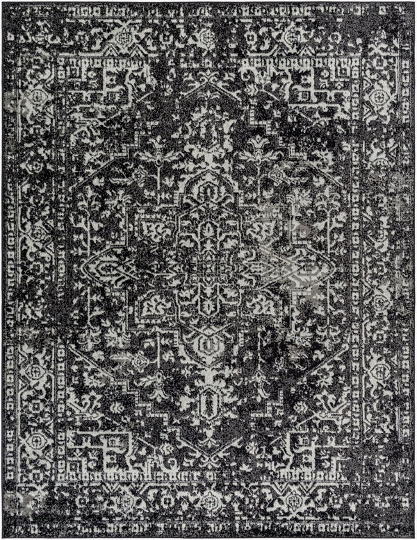Livabliss Harput Medallion Polypropylene Area Rug for Entryways Hallways and High Traffic Zones Black, Charcoal 7'10" x 10'2" HAP1087-710103