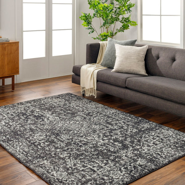 Livabliss Harput Medallion Polypropylene Area Rug for Entryways Hallways and High Traffic Zones Black, Charcoal 8'10" x 12'6" HAP1087-93126