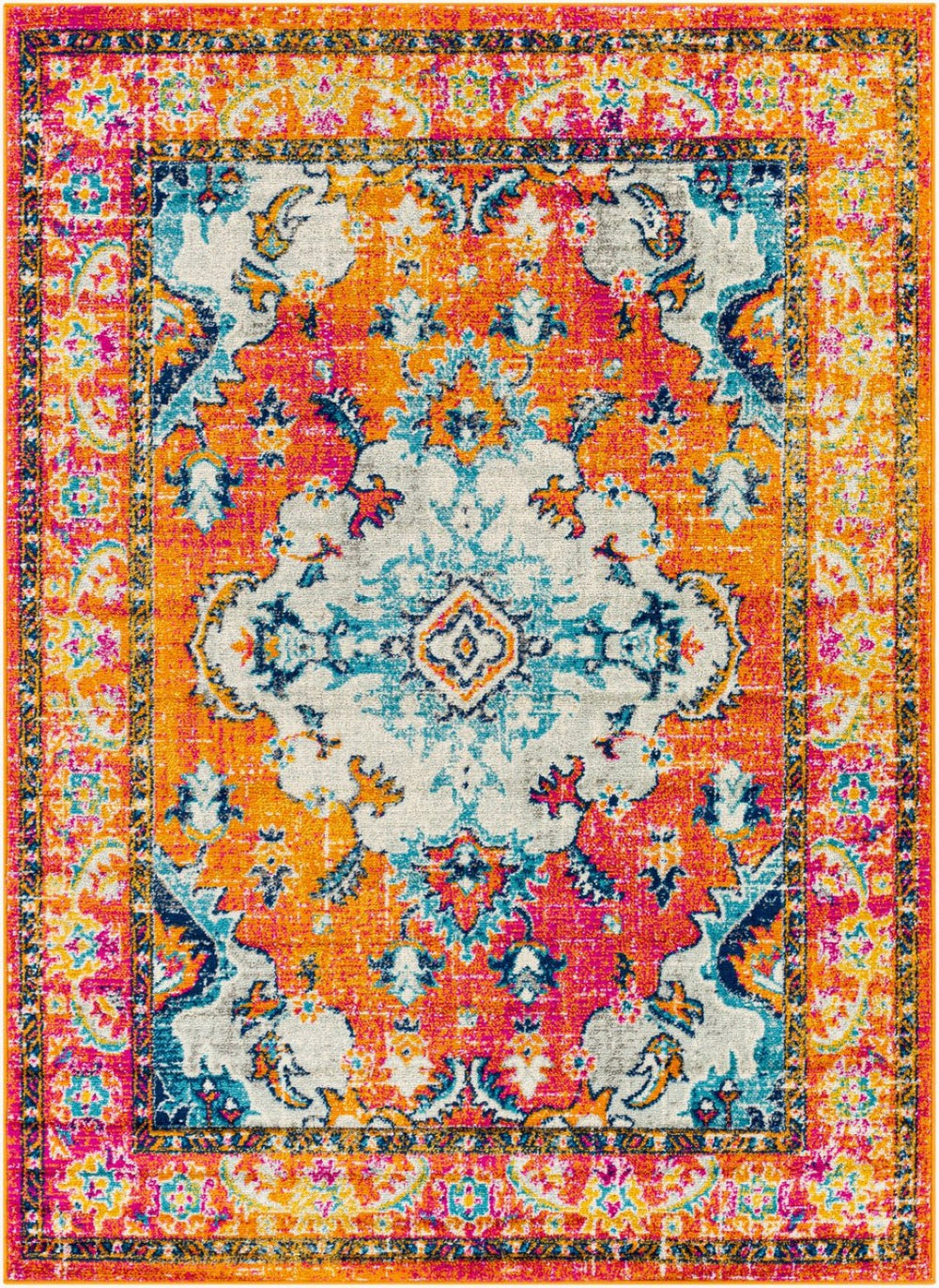 Livabliss Harput Medallion Area Rug Polypropylene Machine Woven for Living and Dining Rooms Navy, Sky Blue 6'7" x 9' HAP1118-679