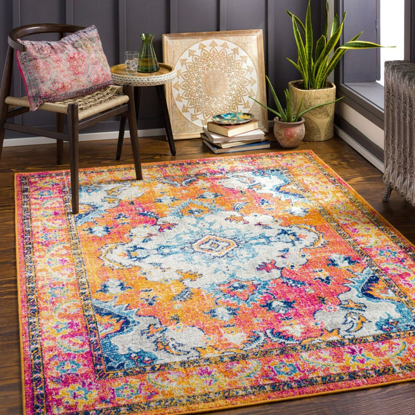Livabliss Harput Medallion Area Rug Polypropylene Machine Woven for Living and Dining Rooms Navy, Sky Blue 6'7" x 9' HAP1118-679