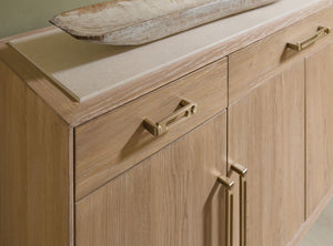 Hooker Furniture Banyon Bay Buffet With Honed Egyptian Marble Top, Desert Oak Finish, Ample Storage & Brushed Brass Hardware 6081-75900-82