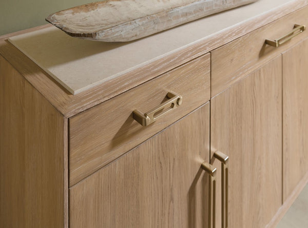 Hooker Furniture Banyon Bay Buffet With Honed Egyptian Marble Top, Desert Oak Finish, Ample Storage & Brushed Brass Hardware 6081-75900-82