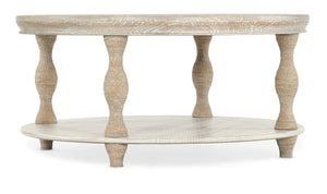 Hooker Furniture Serenity Bahari Round Cocktail Table With Rope-Wrapped Legs, Surf Wire-Brushed Oak Finish, Shelf 6350-80111-80