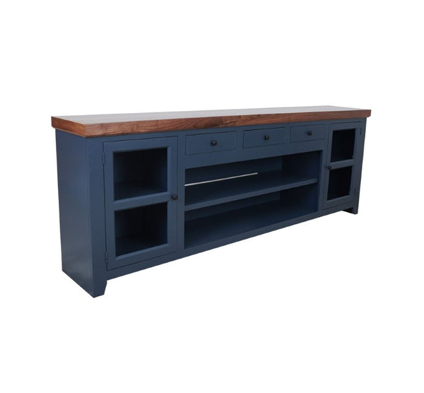 Origins Harbor Midnight Blue TV Console with Walnut Top, 94" Wide Fully Assembled Media Cabinet, Storage SB9500-20