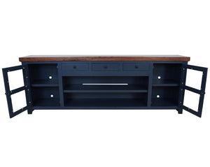 Origins Harbor Midnight Blue TV Console with Walnut Top, 94" Wide Fully Assembled Media Cabinet, Storage SB9500-20